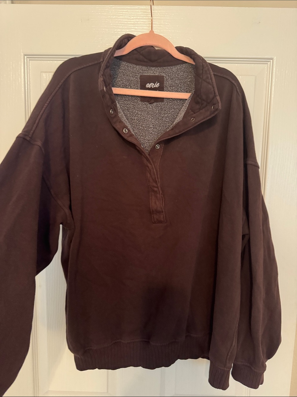 aerie Oh Snap Half Sweater- Deep Earth color